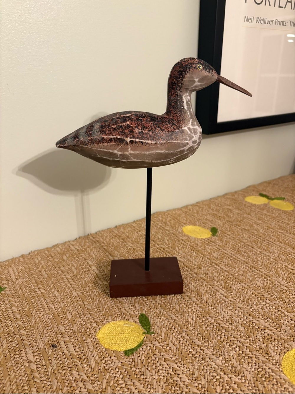 Vintage Hand Carved Wooden Shorebird Decoy Sandpiper Snipe Folk Art Stand 11"